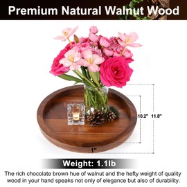 RoseHot Walnut Wood Serving Tray, Round Wooden Decorative Ottoman Tray for Coffee Table Kitchen Counter, Centerpiece Tray for Home Decor Kitchen Decor