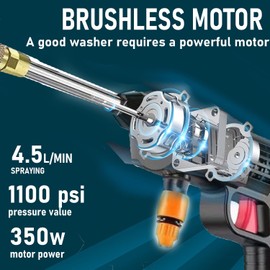 Portable 1100psi Cordless Pressure Washer w/2pcs 24V 2X 2.0AH Rechargeable Battery Powered- Lightweight Brushless Power Washer,Fast Charger,16.4ft Waterpipe,2 Nozzle for Car Floor Fence Patio