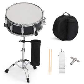 "14x5.5in Beginner Student Black Snare Drum Set with Drumstick Holder Bag Strap & Birch Drum Heads"default: default title