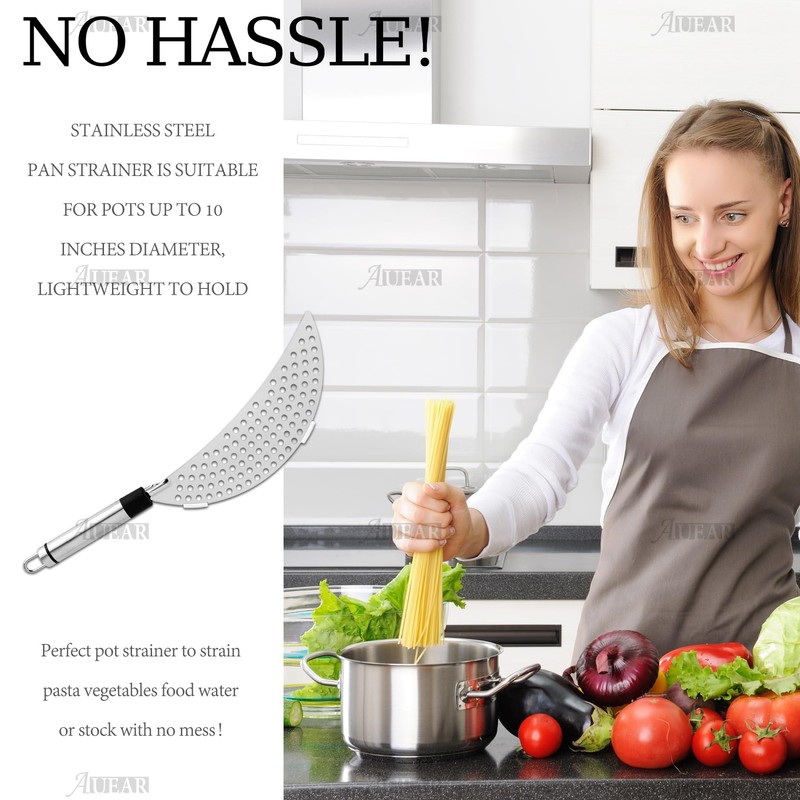 AUEAR, 2 Pack Crescent Pot Strainer Stainless Steel Grease Pasta