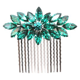 Faship Green Rhinestone Crystal Floral Hair Comb - Green