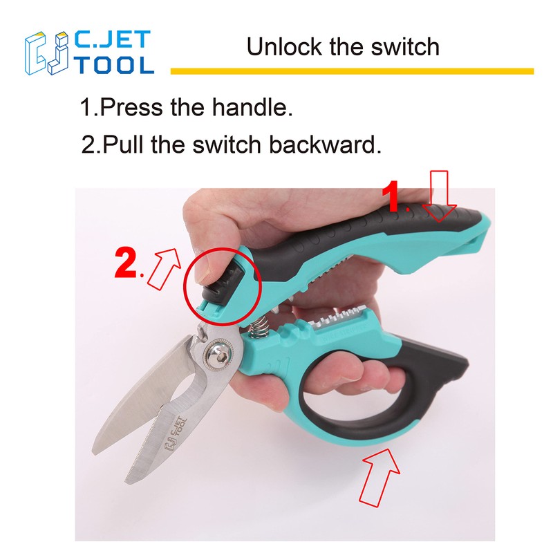 C.JET TOOL 8" Stainless Angle Type Electrician Scissors Heavy Duty