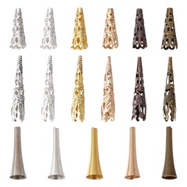Cheriswelry 170pcs Tibetan Iron Long Filigree Flower Spacer Bead Caps 3 Styles Metal Bead Cones End Caps Spacer Terminators for Jewellery Earring Making