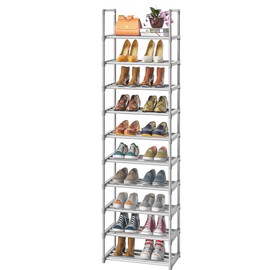 OYREL 10-Tier Metal Shoe Rack, Narrow Shoe Rack Organizer, Sturdy Shoe Shelf for Closets, Entryway, Bedroom, Garage - Silver