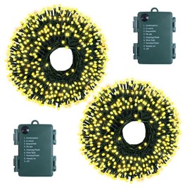 Renoliss 2 Pack Each 16.4ft 60 LED Battery Operated Christmas Tree Lights String Indoor Outdoor with Timer 8 Modes Dark Green Wire Light Xmas Patio Bedroom Garden Decorations (Warm White)