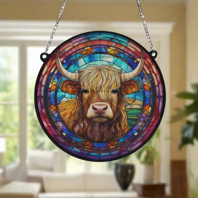 Image Industry Highland Cow Stained Glass Effect Suncatcher - Garden