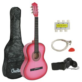 JungleA 38" Beginner Acoustic Guitar Kit for Kids Student Starter Music Lovers, 6-String Wood Folk Guitar with Gig Bag, Extra Set Bundle Steel Strings, Strap, Pitch Pipe and Pick (Pink)