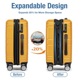 KYME Carry On Luggage 22x14x9 Airline Approved with TSA Lock Hard Shell Carry On Suitcase Lightweight Suitcases with Wheels Small Luggage for Men Women,Carry-On 20 Inch,Yellow