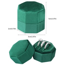 DesignSter Octagon 3 Slot Velvet Ring Box - Premium Wedding & Engagement Ring Bearer Box (Emerald)