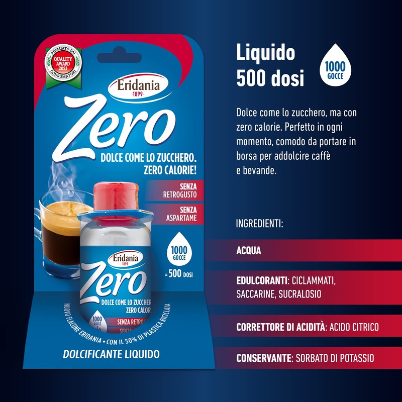 Eridania Zero - Dolcificante Liquido, Comodo Flaconcino da Portare con