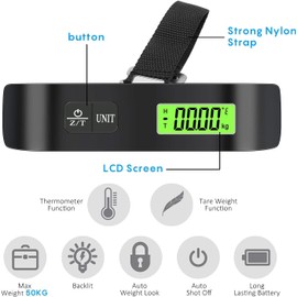 Luxebell Luggage Scale Portable Handheld Digital Suitcase Weight 110lbs Airplane Travel Essentials Gift LCD Backlight Temperature Sensor