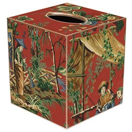 Marye-Kelley Red Chinoiserie Paper Mache Tissue Box Cover