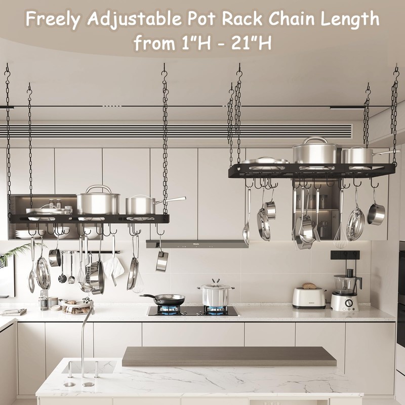TICKCACY 33” Pots and Pans Hanging Rack, Black Hanging Pot