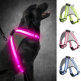 Visinite LED Dog Harness, USB Rechargeable Light Up Dog Harness Vest, 2 Illuminate Modes Glow in The Dark Dog Harness, Adjustable Lighted Dog Harness Light for Night Walking Safety