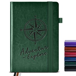 PAIBAS Graph Notebook for Women Men, 160 Pages Grid Paper, Graphing Notebooks for School, Work, Quad Ruled, Inner Pocket, A5 Hardcover Vintage Leather Journals for Writing, 5.8"x8.5" (Green)