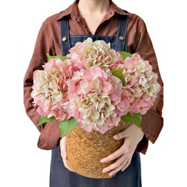 JINWOE 4 flores artificiales, de aspecto realista y tacto real, hortensias de 53 cm, flores artificiales rosas para decoración, flores de seda falsas vintage para ramos, centros de mesa de boda, mesas