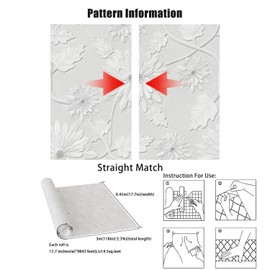 Yancorp 18"x120" Floral Wallpaper Peel and Stick Contact Paper for Bedroom Accent Wall White Gray Flowers Removable Vintage Contact Paper for Kitchen Farmhouse Decorative