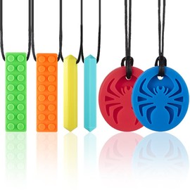 Chew Necklaces for Sensory Kids, 6 Pack Chewy Necklace Sensory for Autism, ADHD, SPD, Silicone Oral Chew Toys Teething Necklace for Adults Reduce Anxiety Fidget