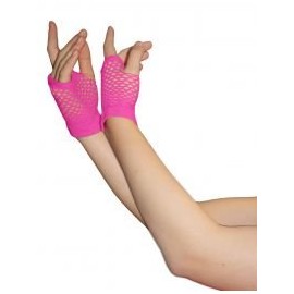 Crazy Chick Ladies Girls Fingerless Short Fishnet Gloves 80s Fancy Dress Dance Party (Pink)