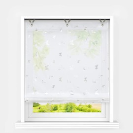 Heichkell Roman Blind with Eyelets Voile Modern Roman Curtain No Drilling Small Window Curtain Kitchen Shiny Butterfly Decorative Pattern White W x H 100 x 130 cm