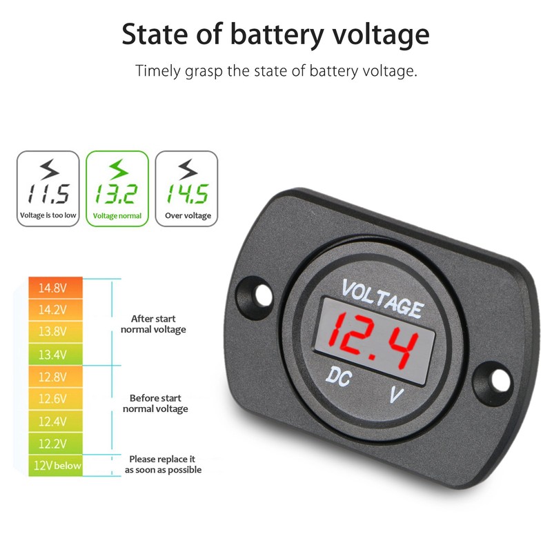 DC 12V 24V Car Voltmeter with LED Digital Display and