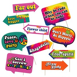 Funny 60's Hippie Photo Booth Props - Throwback 1960s Groovy Hippie Themed Party Decorations - Funny Photography Supplies - Selfie Props with Sticks - 10pcs