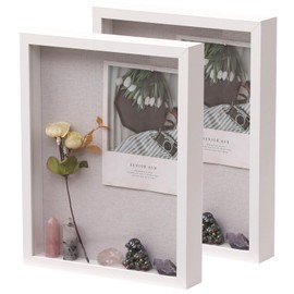 QDSSDECO 11"*14" Shadow Boxes Display Cases with Soft Linen Back Deep Wood Glass 3D Shadow Box Set for Wall and Tabletop, 2 Pack White