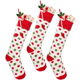Dibor Set of 3 Traditional Handmade Knitted Christmas Stockings