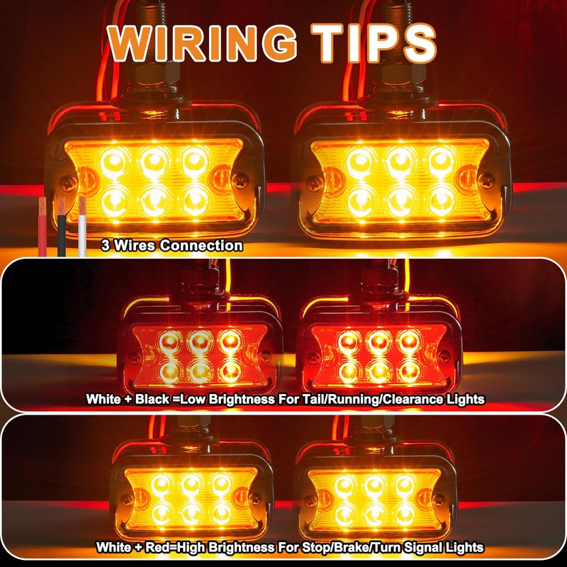 Wodvyss 2Pcs Double Face Amber/Red Lens 12 LED Marker Lights