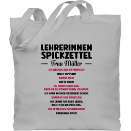 Baumwolltasche - Geschenke für Lehrerinnen Spickzettel mit Name I Geschenkideen Lehrerinnen lustig I Lustige Lehrerin Weihnachten Geschenk Lehrerin Weihnachten - Unisize - Hellgrau