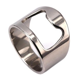 PAMTIER Men's Versatile Finger Bottle Opener Ring Pack of 2, Stainless Steel
