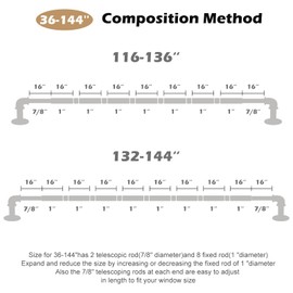 OLV White Industrial Curtain Rods for Windows 72 to 144 Inch(6 to 12 Feet), 1 Inch Diameter Blackout Wrap Around Adjustable Heavy Duty Window Drapery Rods, Indoor and Outdoor