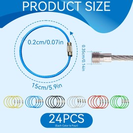 24PCS Wire Keychain Cable, Stainless Steel Wire Ring Diameter 2mm Metal Key Ring Loop Heavy Duty Luggage Tag Loop with Secure Screw Lock ID Tag Keeper Multicolour Keyring Set for Easy Organization