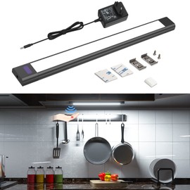 WOBANE Under-Unit Light Kitchen LED Dimmable, Bright Light Strip with Non-Contact Sensor, LED Kitchen Lighting Under-Unit, Cool White Base Cabinet Lighting for Cupboard, Shelves, Workbench, Black,