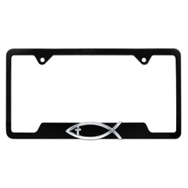Elektroplate – Chrome Christian Fish Ichthys with Cross on Black All-Metal Open Corners Premium 3D License Plate Frame Tag Holder for Cars/SUVs/Trucks Weather-Proof Automotive Accessory