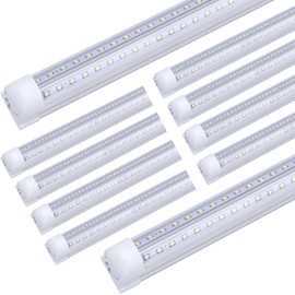 JOMITOP LED Shop Light 4FT 10 Pack, 40W 5400LM 6000K Linkable Warehouse Light Fixtures, T8 V Shape High Output Clear Cover Plug and Play, 4 Foot LED Garage Light for Basement