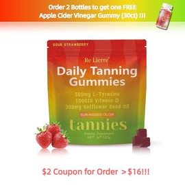 Tanning Gummy, with L-tyrosine, Vitamin D+E, Beta-carotene, & Safflower Seed Oil for Skin Health & Glow, Vegan, Non-GMO, Sour Strawberry Flavor 40 gummies, Accelarate Tanning Process Supplement Dietary Healthcare Fitness Edible Beauty Optimum