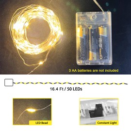 Constant Fairy Lights Battery Operated (AA batteries are not included)-6PACK 16.4Ft 50 LEDs Weatherpoof Small String Lights For Bedroom Dorm Table Centerpieces Mason Jars Christmas (Warm, 6 PACK)