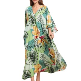 cthseie Women's Kaftan Dresses V Neck Batwing Sleeve Beach Cover Ups Plus Size Lightweight Caftans for Swimwear