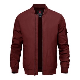 TBMPOY Men's Lightweight Jackets Light Bomber Casual Windbreaker Jackets Stylish Fall Golf Spring Dress Business Varsity Dark Wine Red S