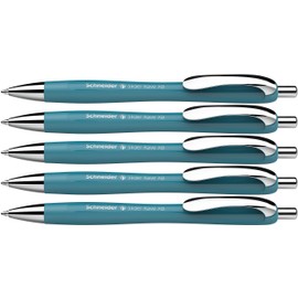 Schneider Slider Rave XB 132513 Ballpoint Pen (Limited Special Edition in Teal, Made in Germany), Pack of 5, Ink Colour: Blue