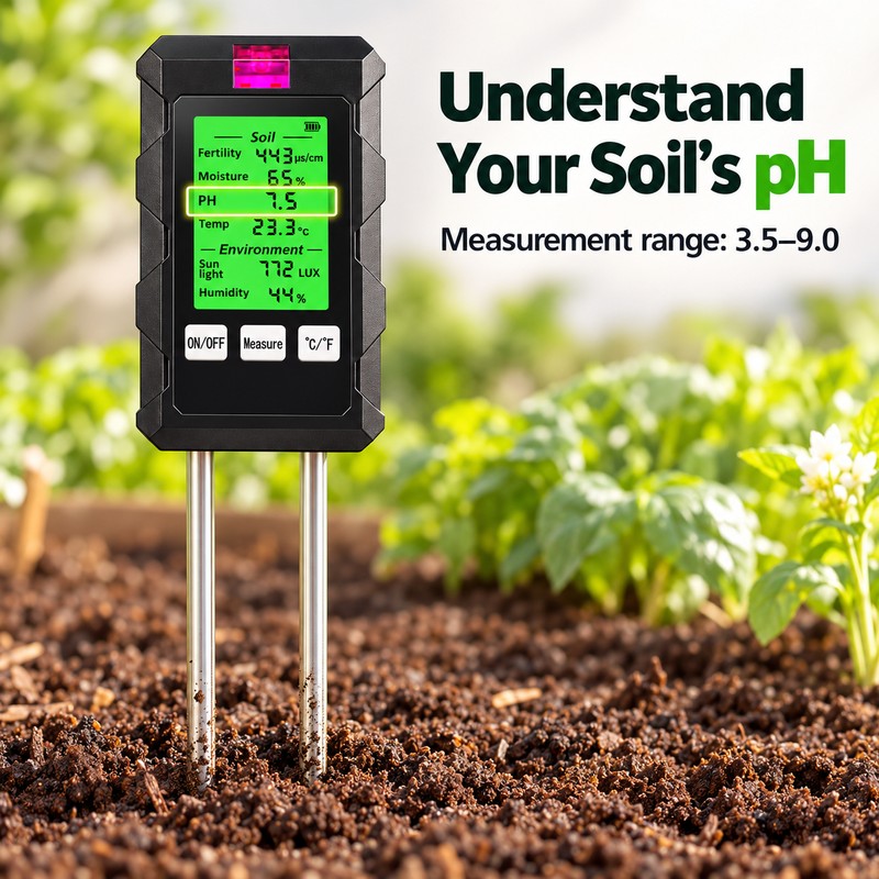 6-in-1 Digital Soil Tester – pH, Moisture, Fertility, Temperature, Humidity