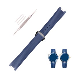 Topuly Rubber Watch Band replacement Omega Seamaster diver 300 300m Speedmaster aqua-terra 150m AT150 Moonwatch Professional Silicone Strap Wirstband for Men and Women with Curved End Steel Buckle(