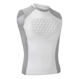 Youth Baseball Chest Protector Softball Padded Compression Shirt Support Softball、Football、 Lacrosse Heart Sternum Guard （White Grey）