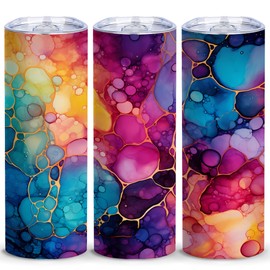 TSLOVER Colorful Rainbow Alcohol Ink Tumbler - 20 OZ Insulated Vacuum Skinny Tumbler with Lid,Gifts for Mother Daughter Friend Women,1 Pcs