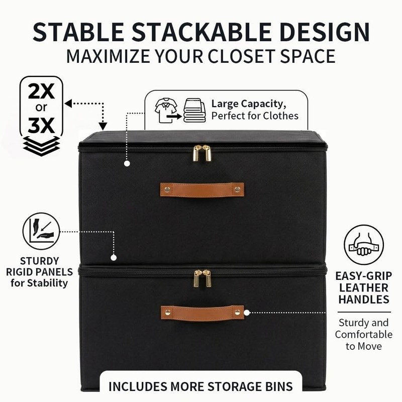 Tuza 3 Pack Foldable Storage Bin with Lid, Heavy-Duty Fabric