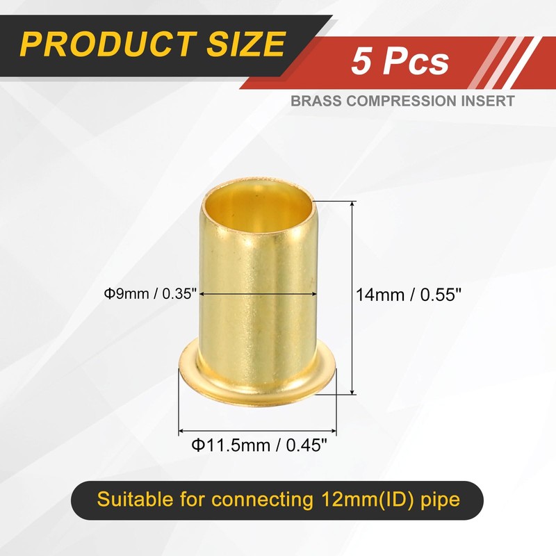 sourcing map 5Pcs Fit for 9mm(3/8") Tube ID Brass Compression