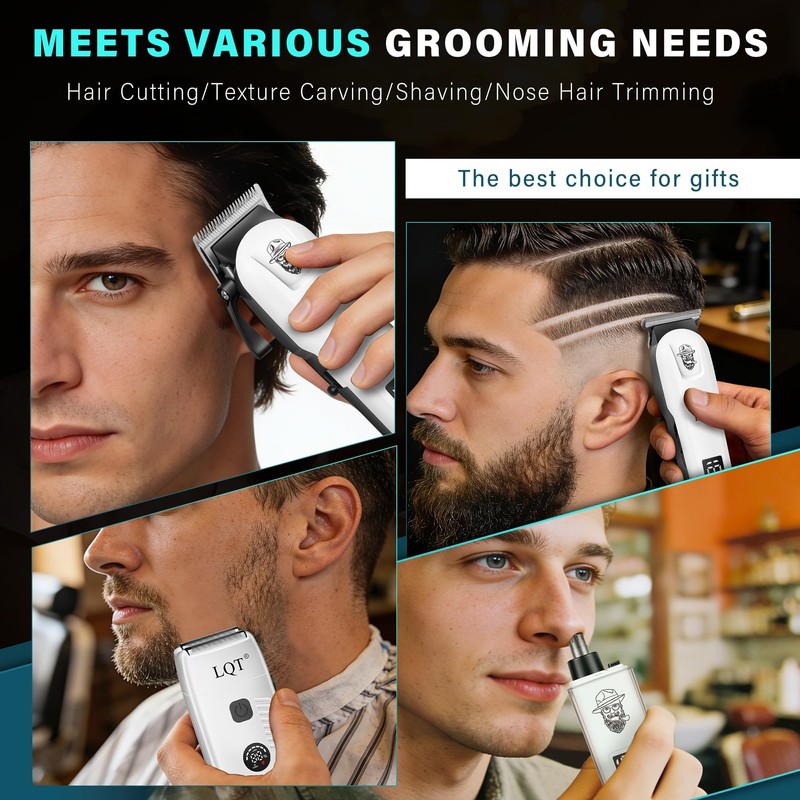 LQT Hair Clippers for Men Rechargeable Cordless Beard Trimmer &