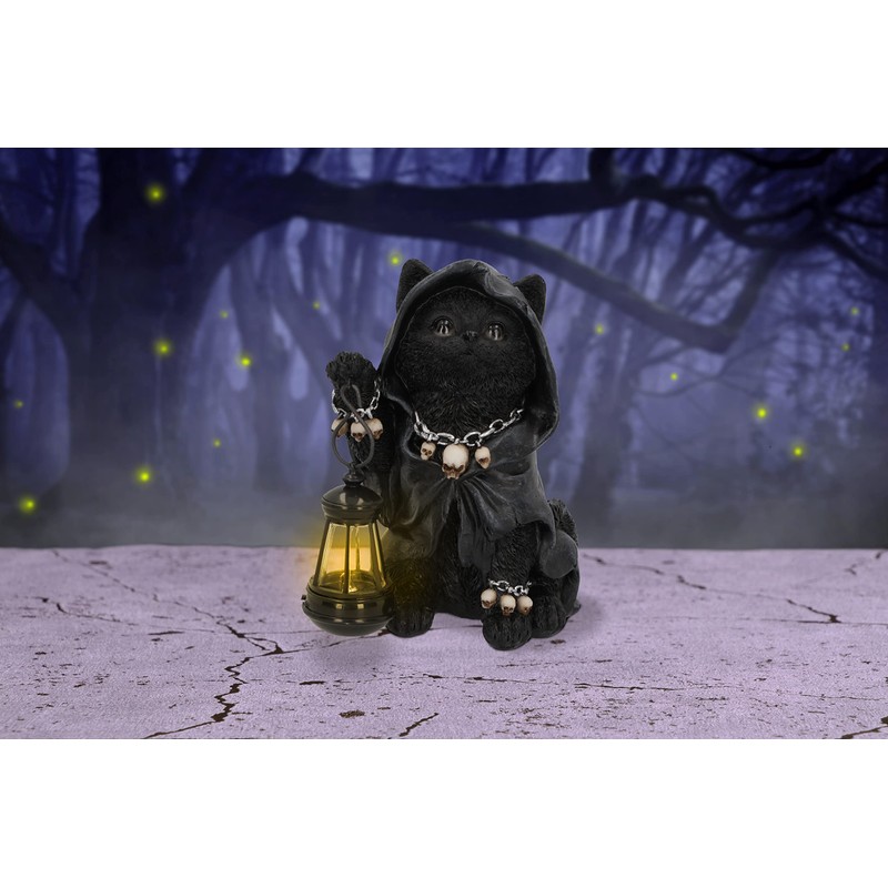 Nemesis Now Reapers Feline Cat Lantern Figurine, Black, 18.5cm