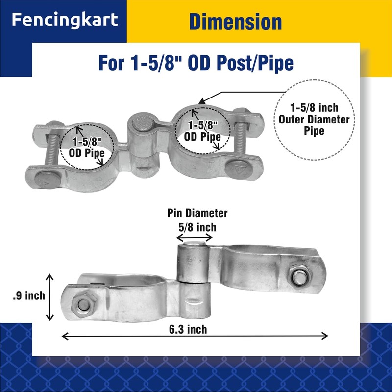 FENCINGKART Chain Link Fence Gate Hinge Kit,1-5/8 x 1-5/8 inch